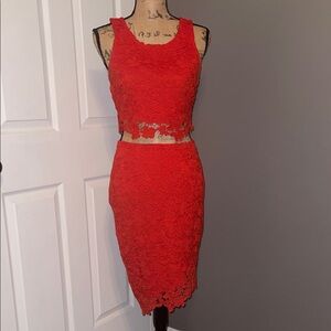 bebe Red Lace Two-Piece Skirt Set
